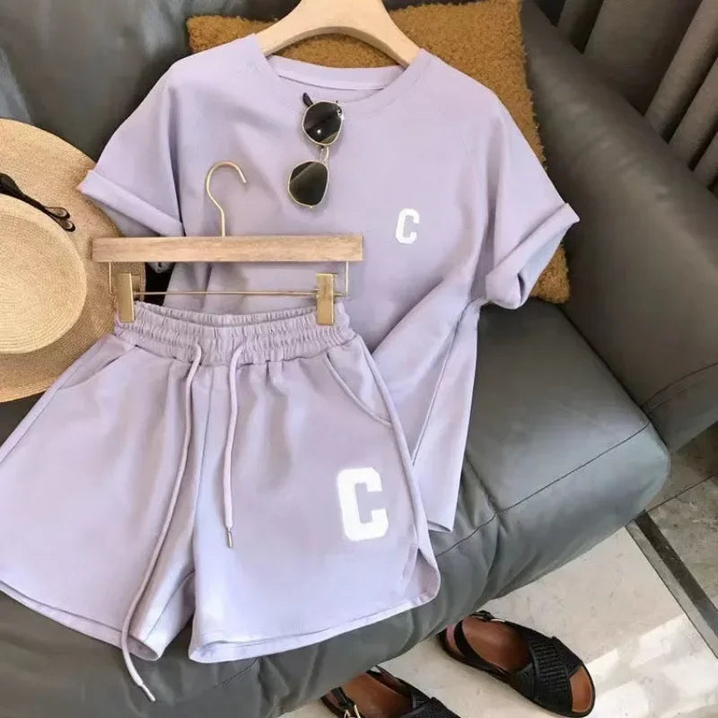 Bull Horn Sleeve Casual Sports Suit Women's Summer Thin Style Summer Running Fashion Western-Style Short Sleeved Shorts Pajamas