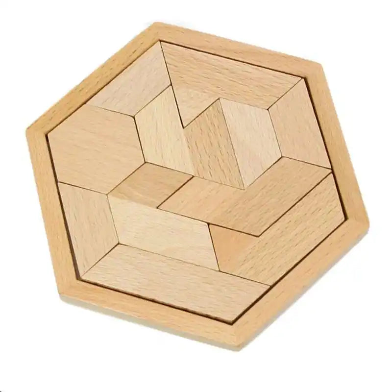 Hexagon Tangram Puzzle Wooden Brain Puzzles IQ Test Challenge Logic Training For Kids Adults Montessori Educational Toys