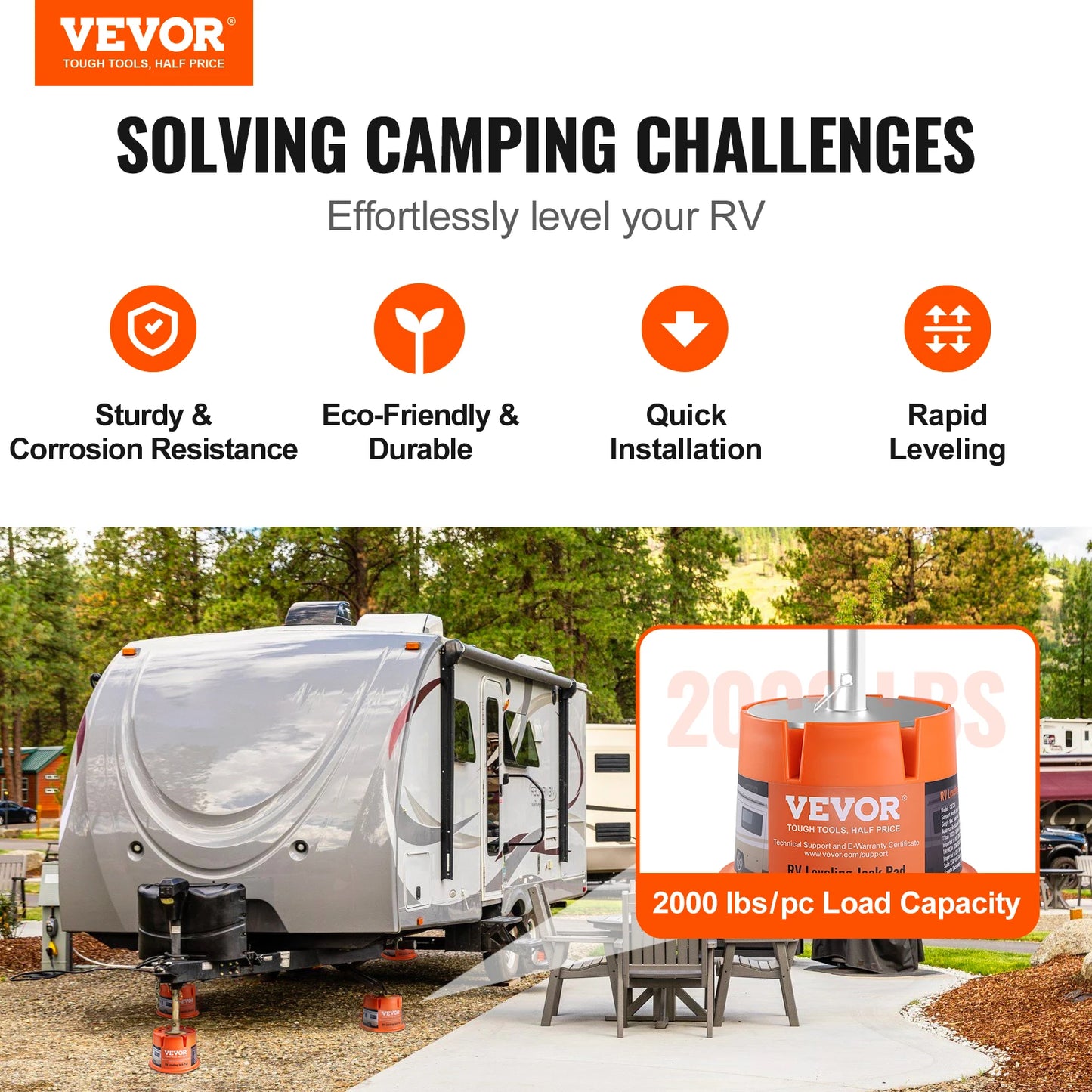 SucceBuy Trailer Jack Block 2000 lbs Capacity per RV Leveling Block High-quality Polypropylene Camper Stabilizer Blocks 2-Pack