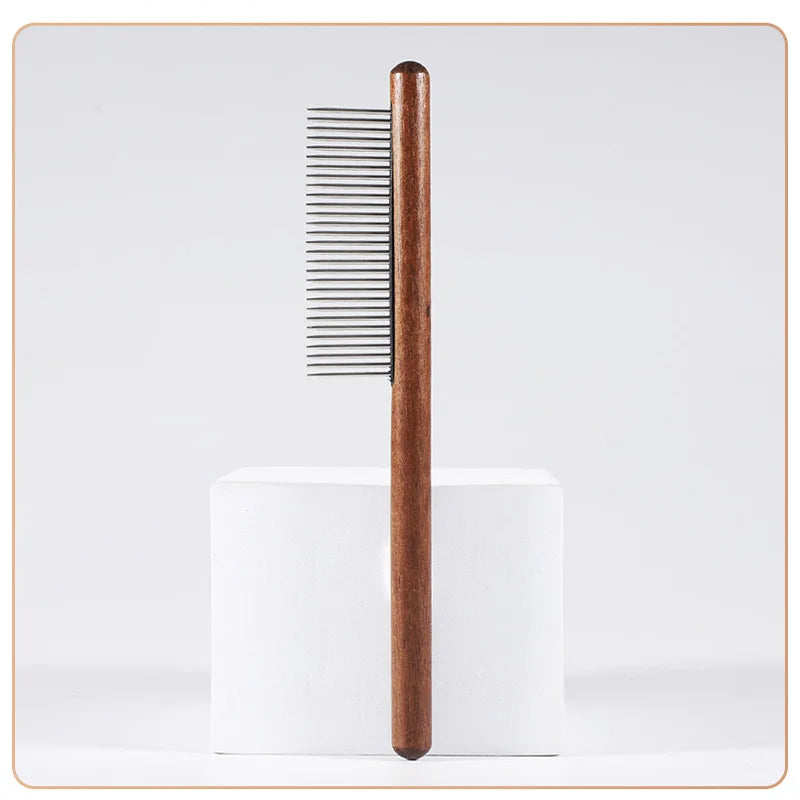 Pet Comb with Rounded Ends Stainless Steel Teeth for Long and Short Haired Cats Wooden Handle Cat Dog Combs Pet Grooming Tool