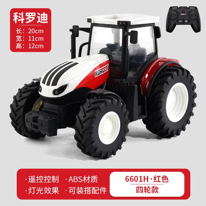 1:24 Scale Remote-Controlled Tractor Toy Alloy Electric Farm Truck with Headlights RC Car Set for Kids Birthday Christmas Gifts