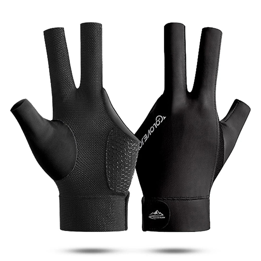 Open Finger Billiard Gloves Breathable Polyester Snooker Sport Glove Adjustable Sticker Smooth Soft Lightweight Amateur Training