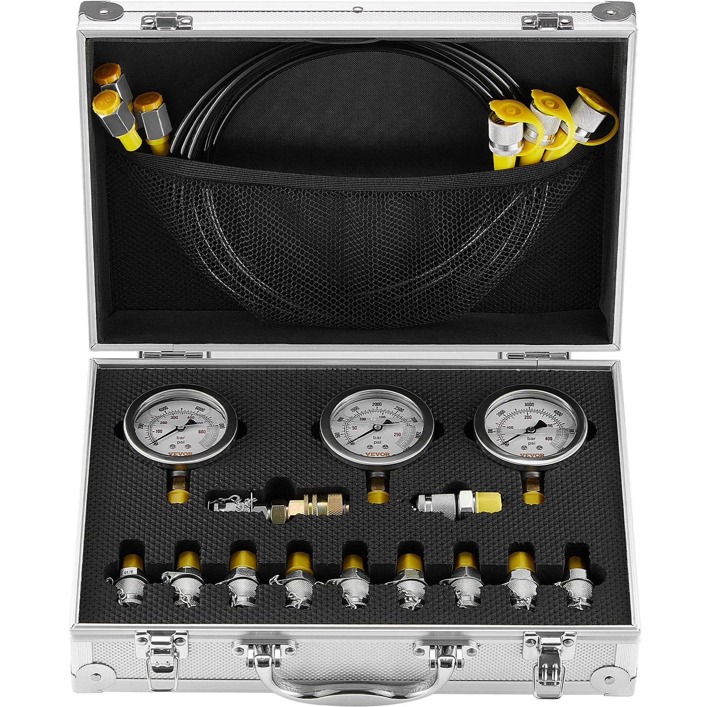 SucceBuy Hydraulic Pressure Test Kit Excavator Hydraulic Test Gauge Set with Carrying Case for Excavator Tractors Machinery