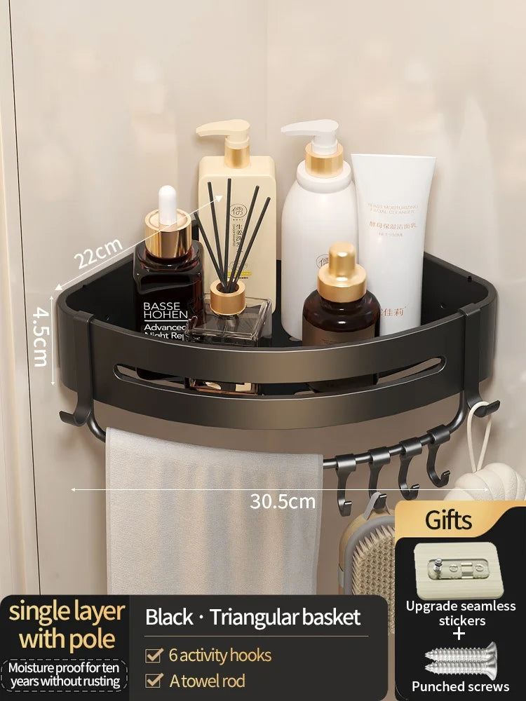 No-Drill Bathroom Shelf Shelves Shampoo Makeup Storage Holder Kitchen Organizer Wall Mounted Bathroom Accessories