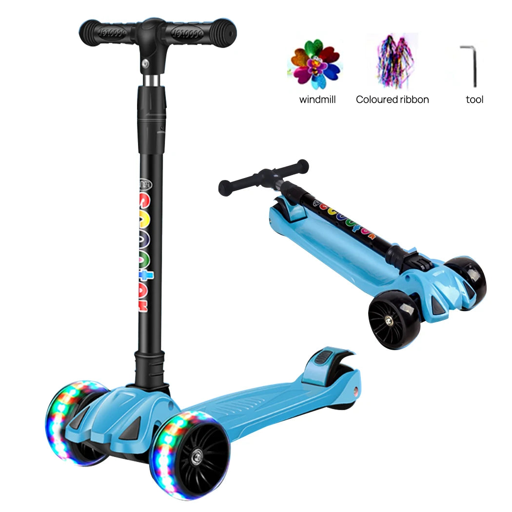 PORIYA Foldable Kids Scooter Adjustable Height Flashing LED Lights 3 Wheels Kick Push