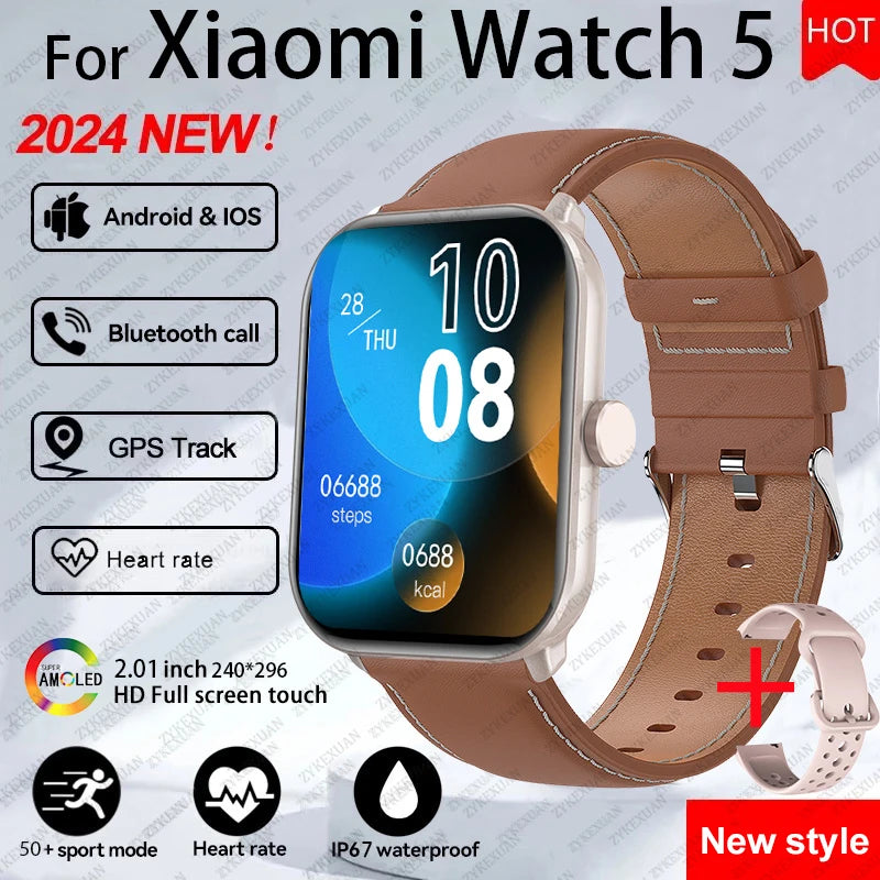 Watch 5 Smart Watch Men HD AMOLED Screen Fitness Tracker Heart Rate Bluetooth Call GPS Track Waterproof Sports SmartWatch Women