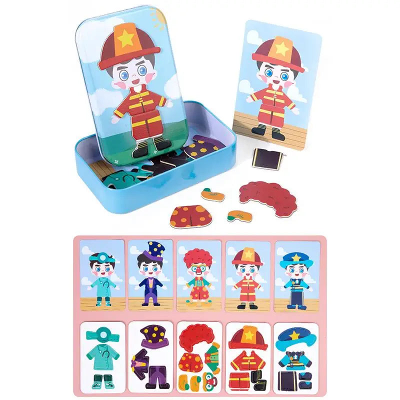 Magnetic 3D Puzzle Children Dress Up Expression Travel Tin Box Jigsaw Game Early Education Imagination Toys Gifts For Girls