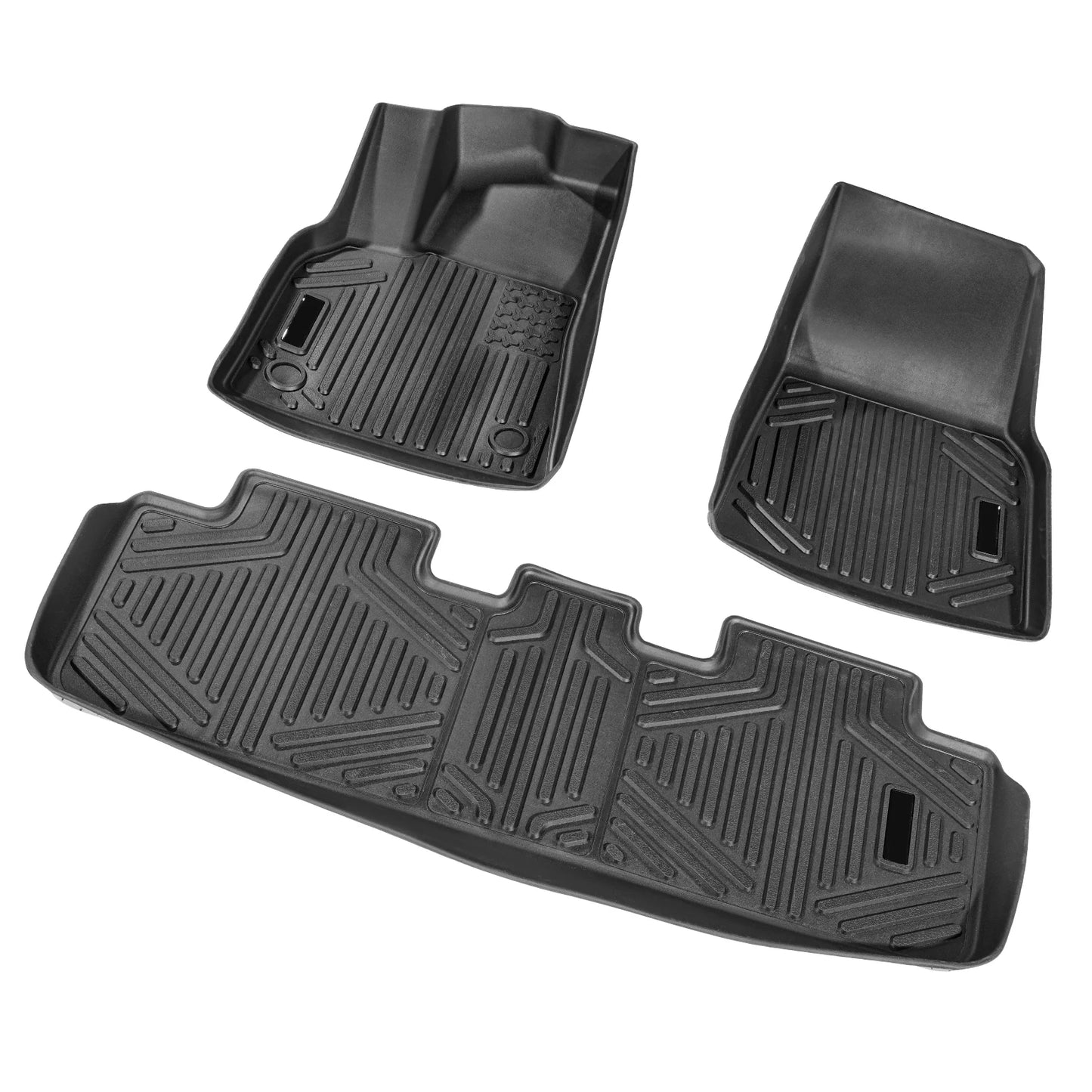 SucceBuy Automotive Floor Mats Fits for Tesla Model Y 2021-2024 3 pcs Front and 2nd Row Liners Secure Floor Liners for SUV Black