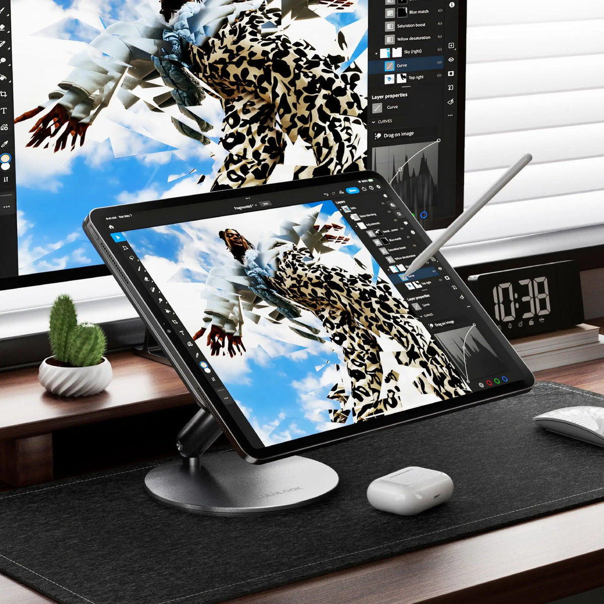 LULULOOK Foldable Magnetic Wireless Charging Stand For iPad Pro M5 M4 13/11/12.9 iPad Air 13/11/iPad 5/4th 360 Rotating Hold
