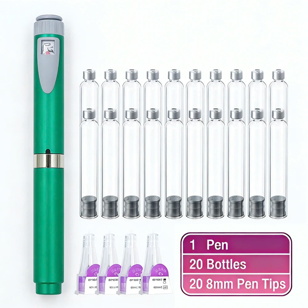 Multi-use Precise Dosing Reusable Injection Pen Set 3ml Empty Cassette Bottle Cartridges 4/6/8mm Disposable Pen Tip for Insulin