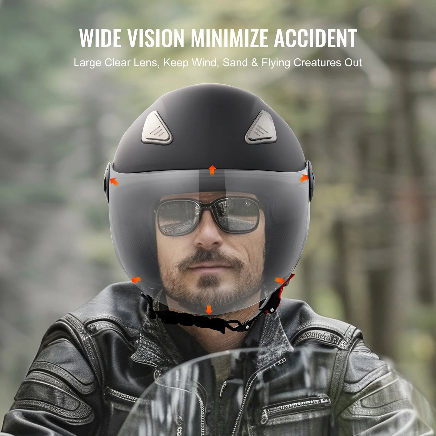 SucceBuy 3/4-Face Motorcycle Helmet , Smart Street ABS & High Density Helmet with Interchangeable Lens, Fit to Youth & Adults