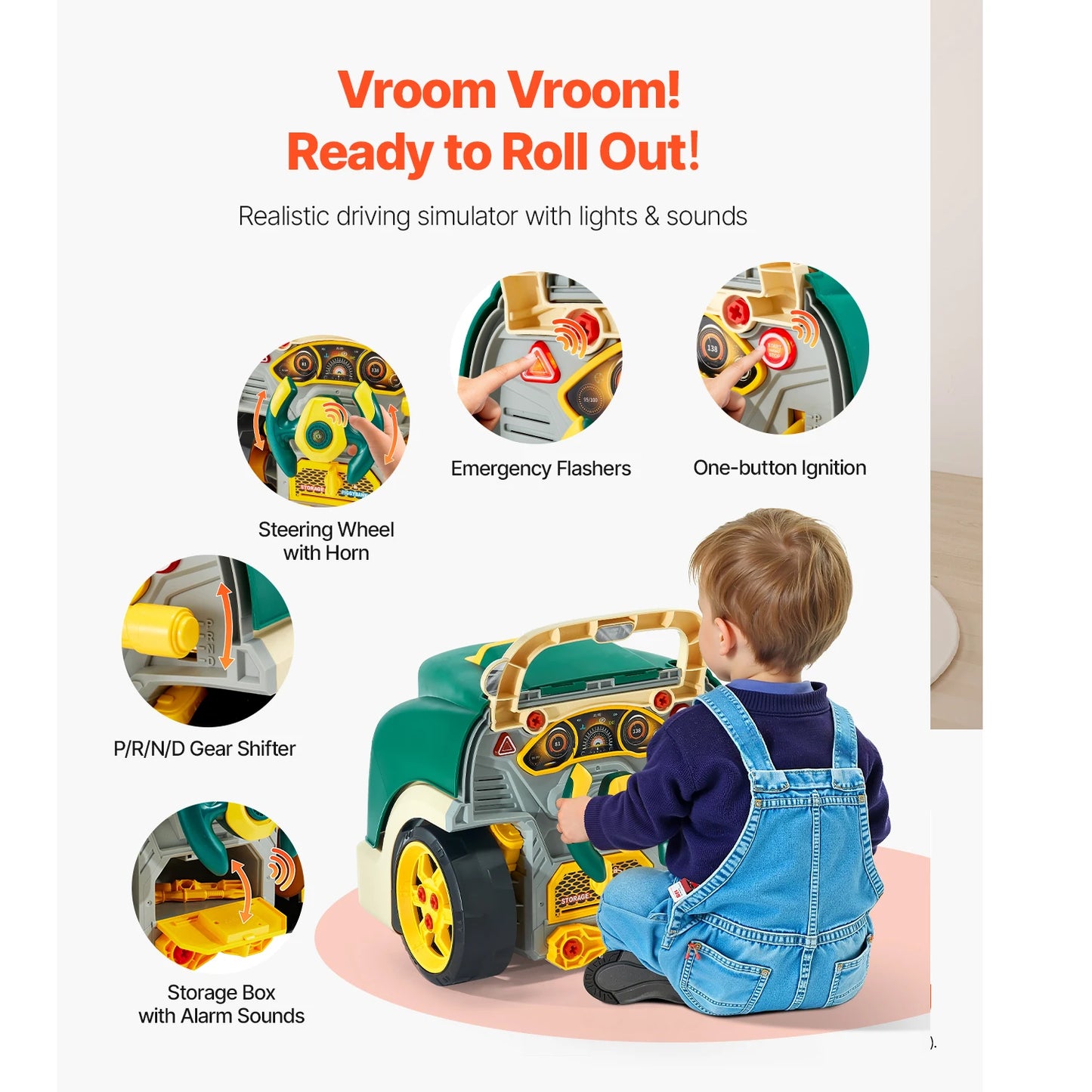 SucceBuy 60 Pcs Kids Mechanic Car Repair Set with Removable Parts & Horn Workshop Set Engine Toy for Toddler Children Gifts