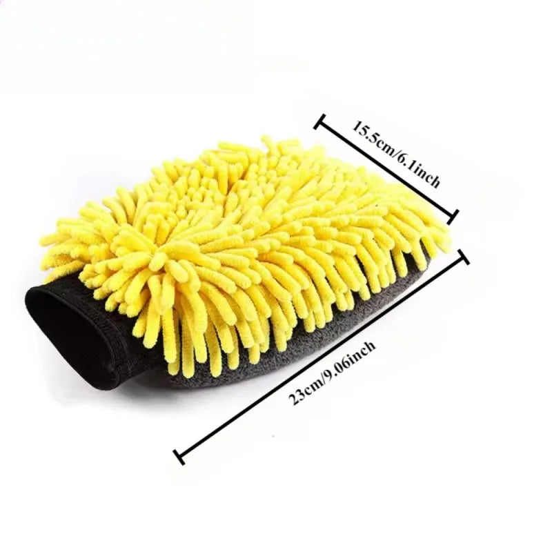 Car Cleaning Microfiber Suede Waterproof Glove - Double-Sided Auto Care Glove with Cleaning Brush & Cloth Towel