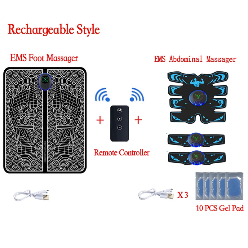 Remote Controller Rechargeable EMS Foot Massager Pad, Portable Electric EMS Muscle Stimulation Massage Mat Relief Pain Relax