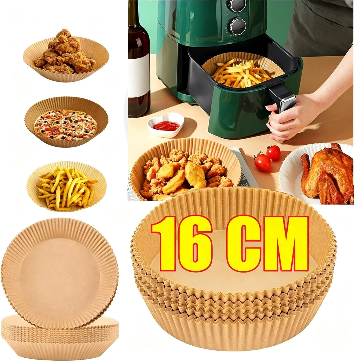 300PCS Air Fryer Disposable Paper Square Round Baking Paper Barbecue Plate NonStick Mat Kitchen Oven Oil Absorbing Paper Tool