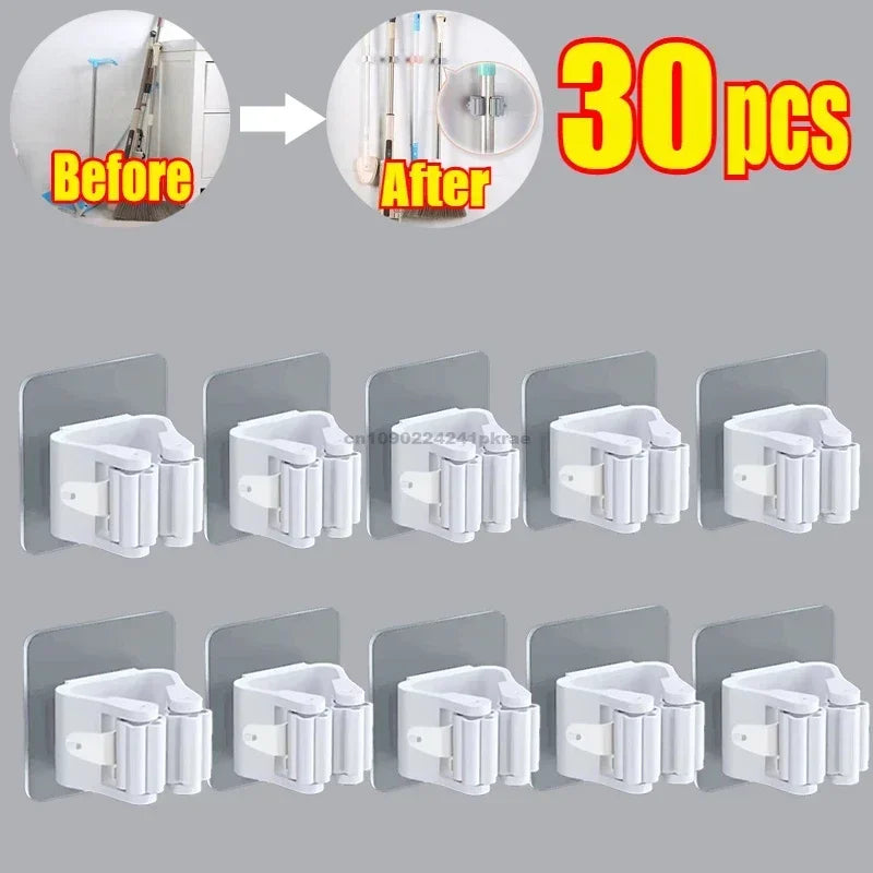 Household Bathroom Non Perforated Mop Holder, Broom Holder, and Card Holder Self-adhesive Mop Holder Kitchen Accessories