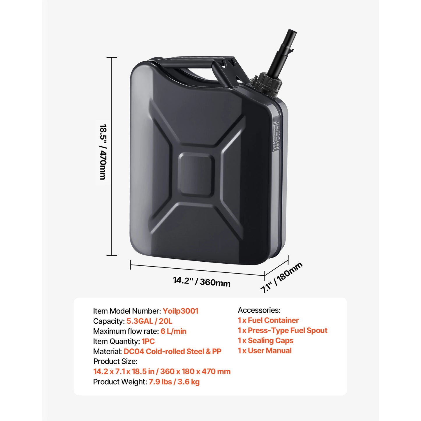 SucceBuy 1/2PCS 20L Metal Fuel Container Fuel Jerry Can with Spout & 6 L/min Max Flow Rate Gas Tank for Cars Motorcycle ATV UTV