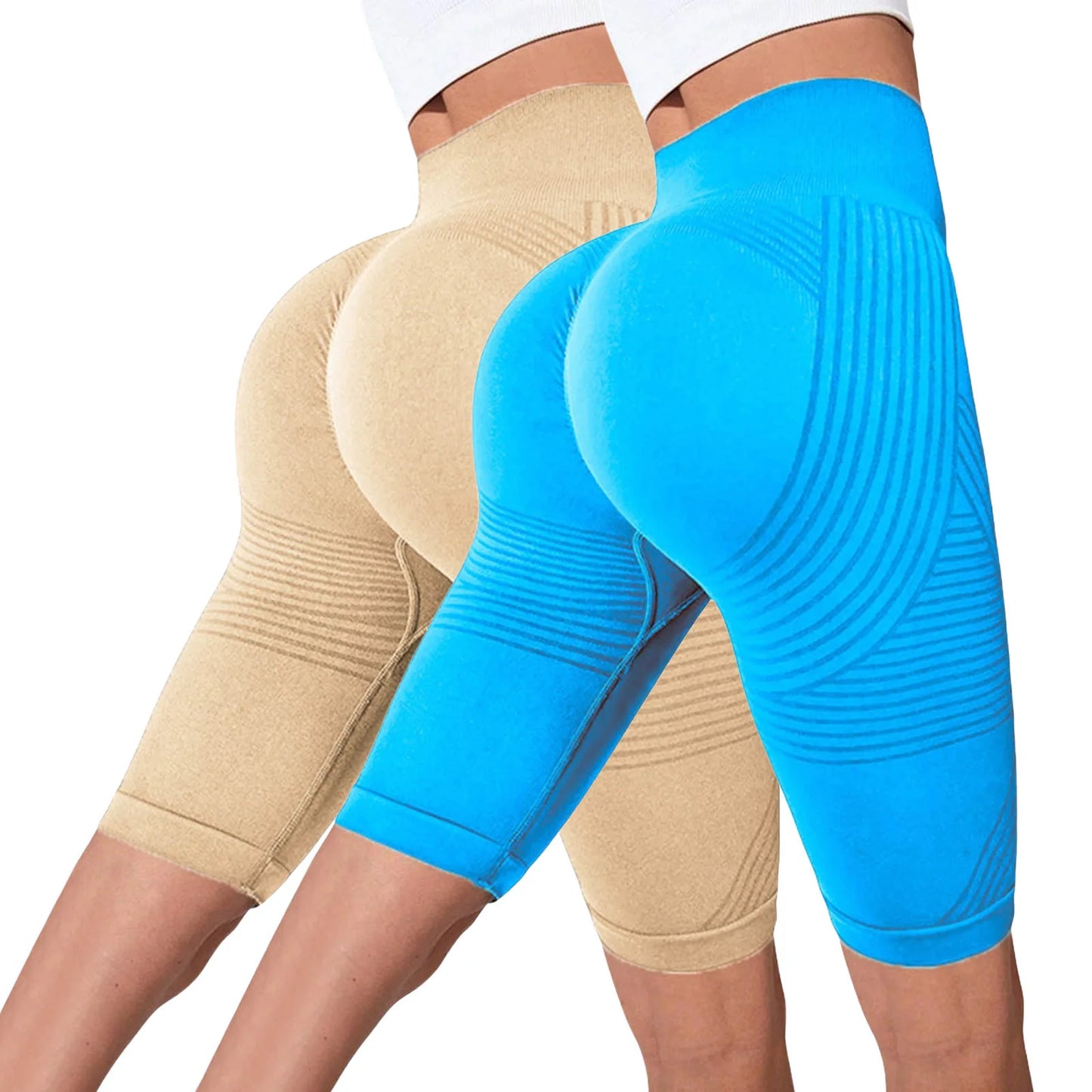 2-Pack of European and American hot-selling seamless hip-lifting fitness pants, belly-tight high-waisted peach hip yoga shorts