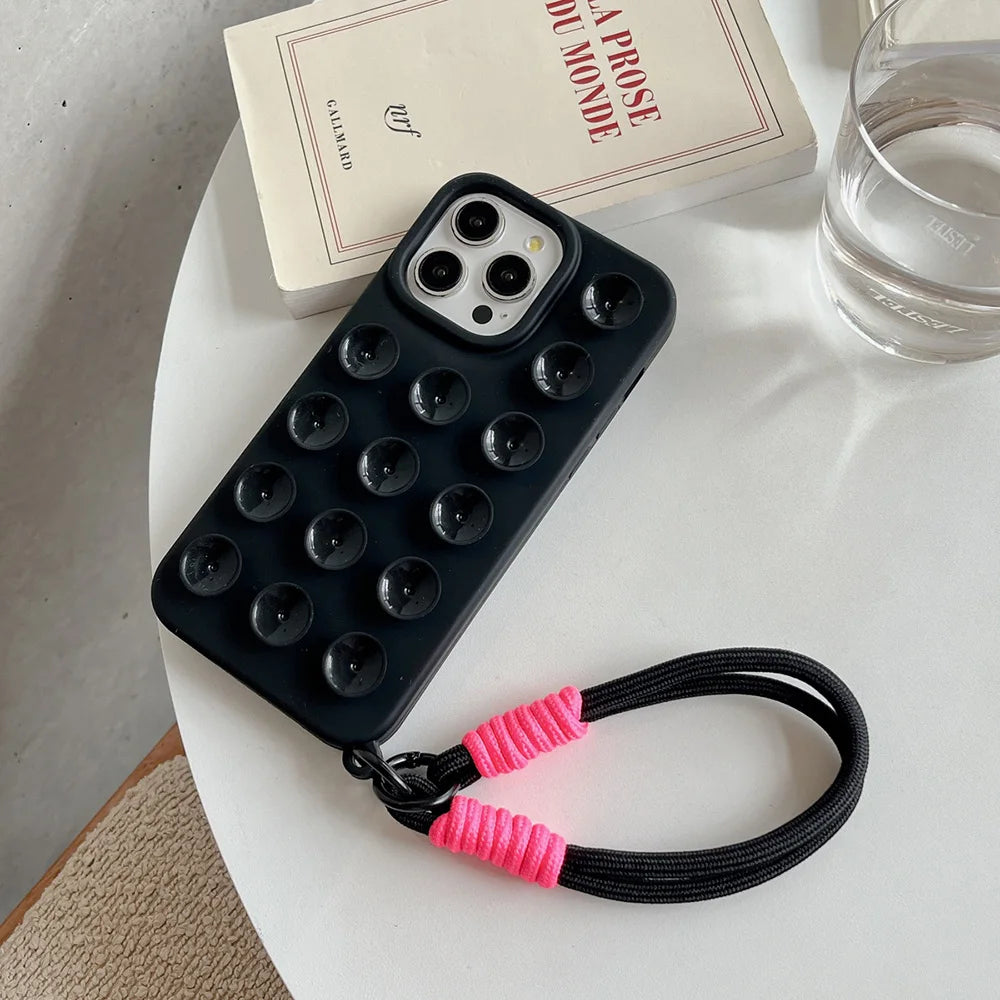 Suction Cup Soft Silicone Phone Case For iPhone 16 Pro Max 17 13 14 11 12 15 Pro Max Plus Anti-Slip Shockproof Candy Color Cover