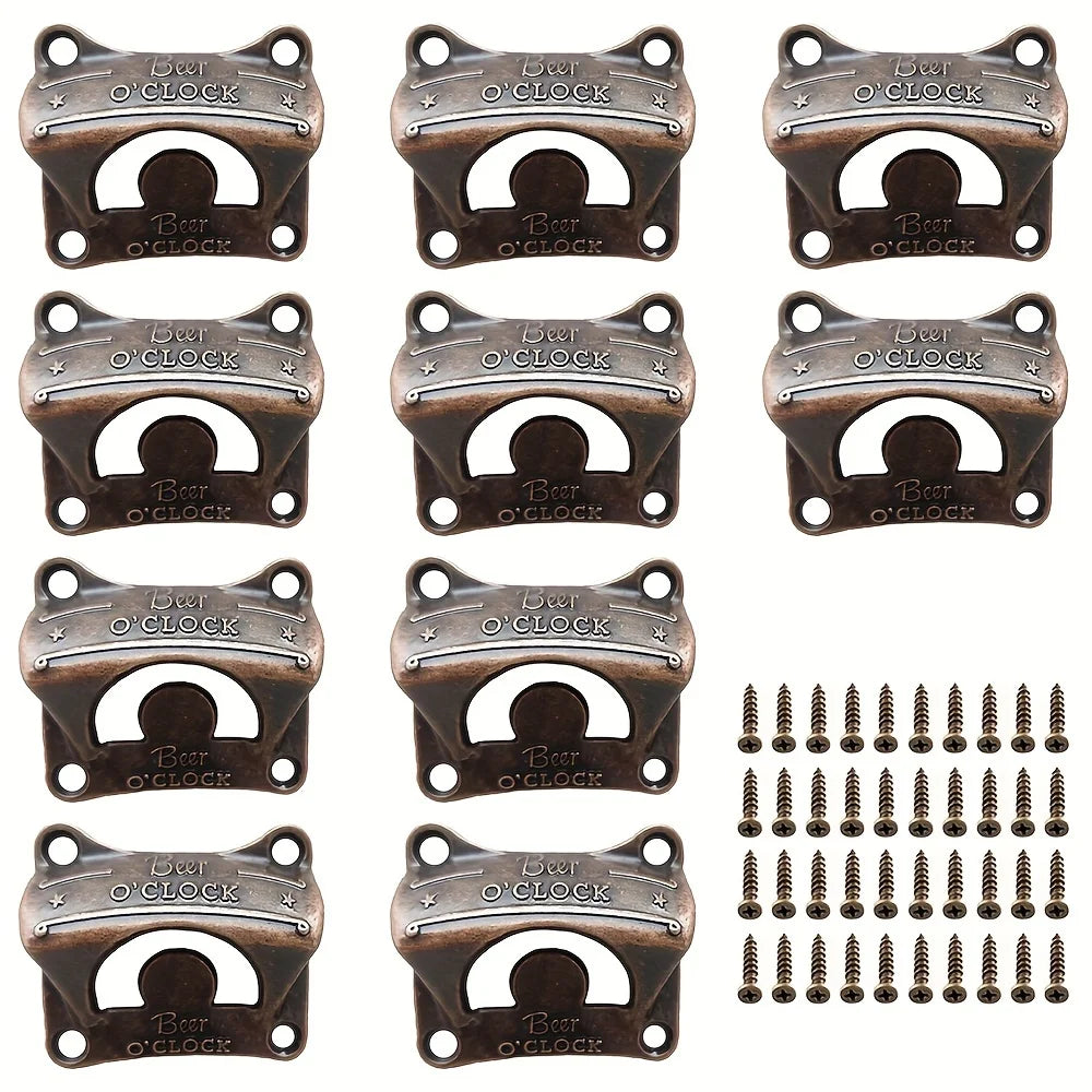 1/5/10pcs"Beer O' Clock" Bottle Opener Wall Mounted Retro BBQ DIY Solid Beer Opener Tools Bar Decorative  Opener Kitchen Gadgets