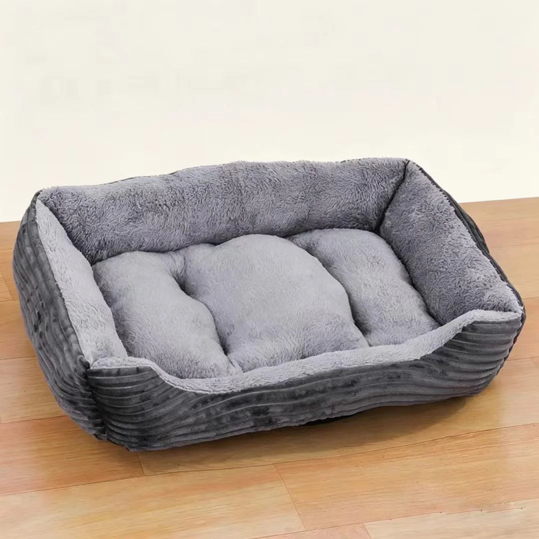 Soft Plush Rectangular Dog Bed, Anti-Slip Warm Pet Sofa for Cats & Small Dogs, Corduroy Nest Cushion