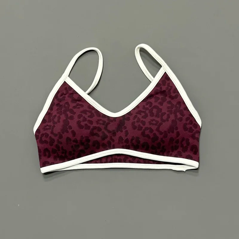 Women Leopard Print Sports Bra Wirefree Breathable Soft Comfortable Top High Support Push Up Gym Workout Yoga Fitness Bra