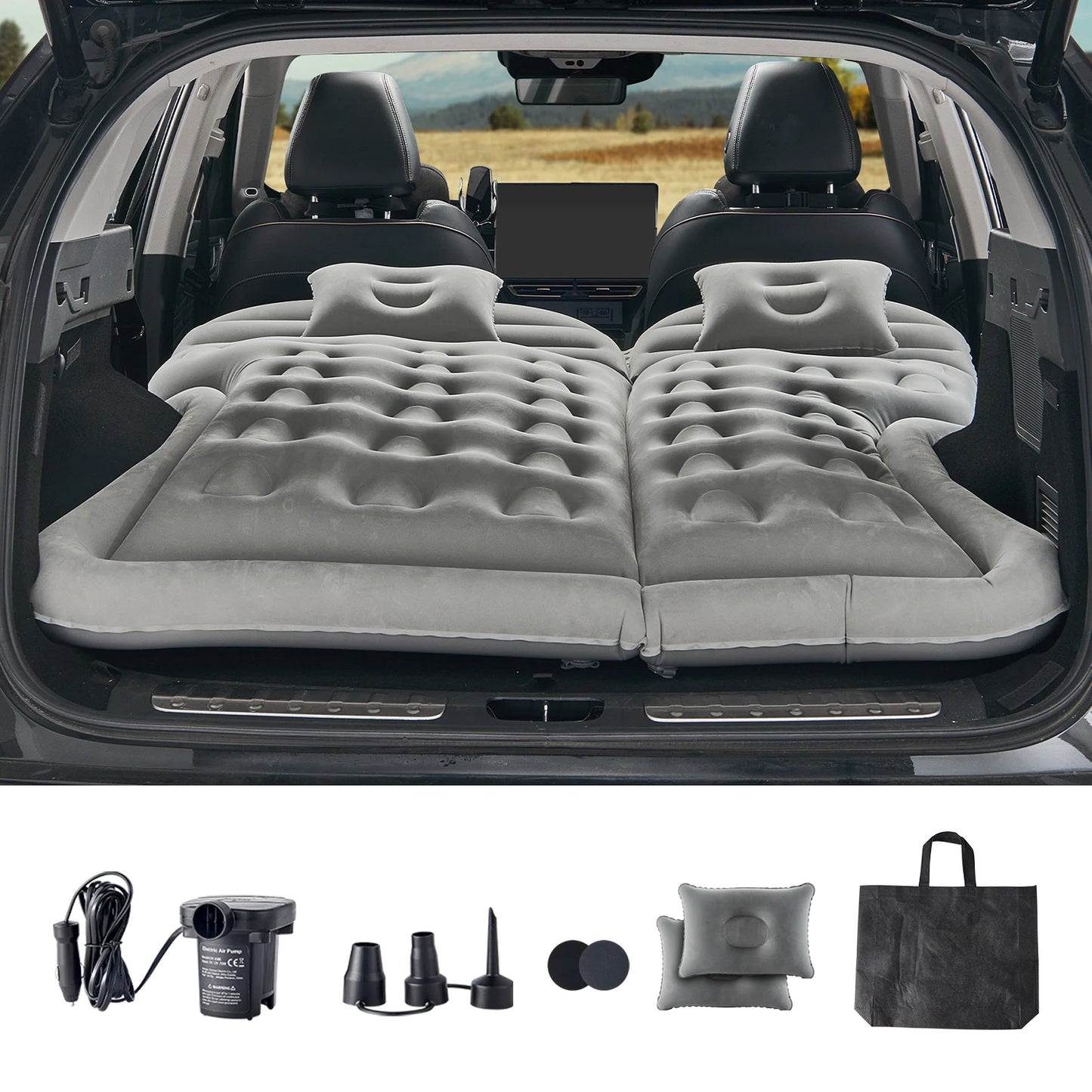 SucceBuy Car Air Mattress, Inflatable Car Camping Mattress, Flocking Thickened Travel Beds with Air Pump Fits Most SUV MPV Sedan