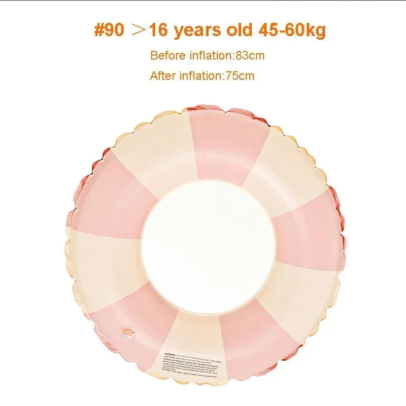 Children's Swimming Ring PVC Striped Swimming Ring Summer Boys Girls Inflatable Floating Cushion Swimming Tube Floating Donuts