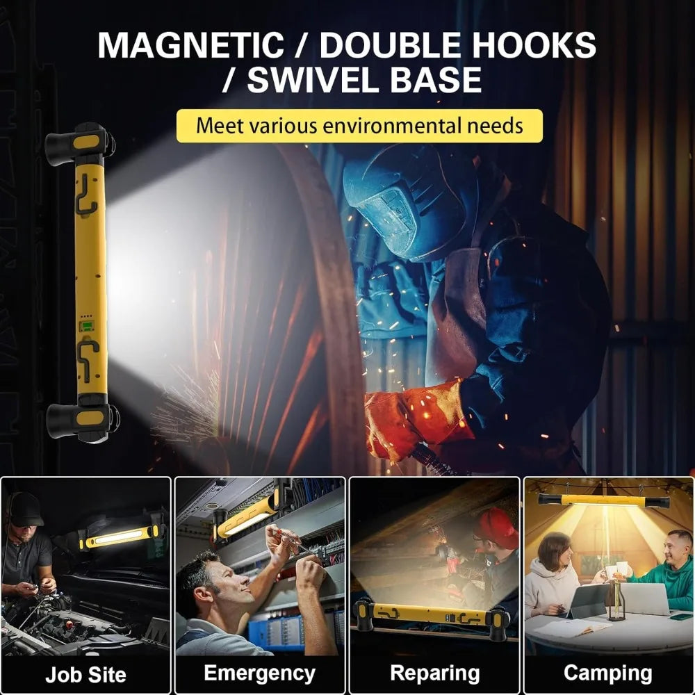 Rechargeable COB Work Lamp Bar with Hooks Rotating Magnetic Base 3 Modes Worklight For Car Repairing Emergency Outdoor Lighting