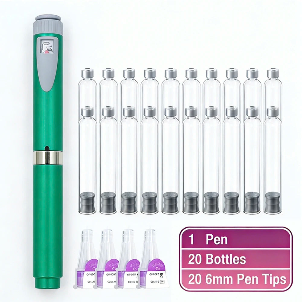 Precise Dosing Reusable Injection Pen Set 3ml Empty Cartridges Cassette Bottle 6mm Disposable Pen Tip For Blood Glucose Control