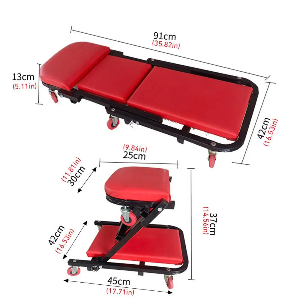 AIRAJ 36" Folding Car Repair Bed Auto Maintenance Work Bench Chair Auto Bench Wheels Roller Car Creeper Roller Seat Garage Gift