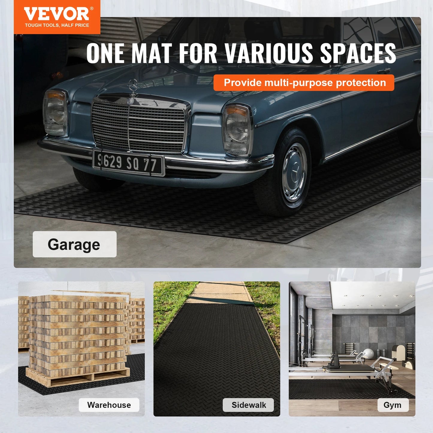 SucceBuy Diamond-Plate Rubber Flooring Roll 4 x 6/8/10/15 ft SBR Rubber Garage Floor Mat Easy to Clean for Under Cars Garage Gym