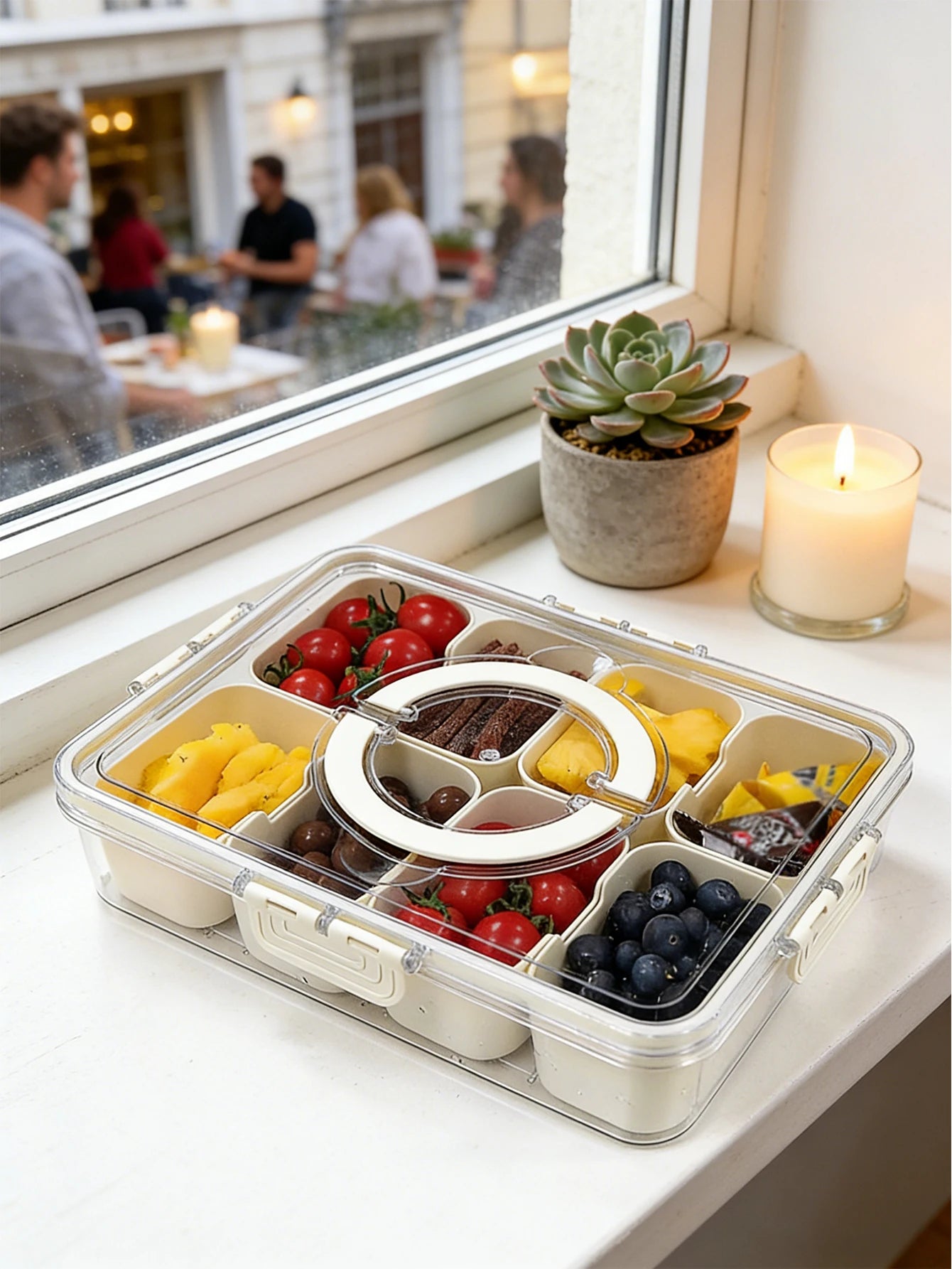 1 storage container, 8-compartment lidded food storage box, portable food storage container, kitchen organization and storage