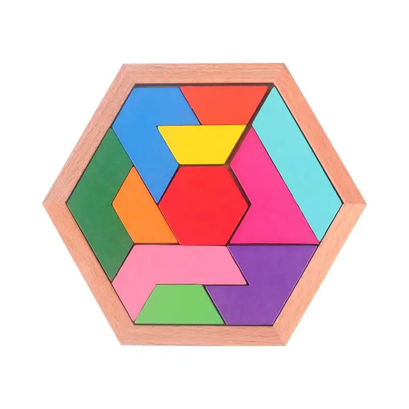 Hexagon Tangram Puzzle Wooden Brain Puzzles IQ Test Challenge Logic Training For Kids Adults Montessori Educational Toys