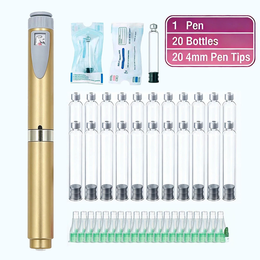 Multi-use Precise Dosing Reusable Injection Pen Set 3ml Empty Cassette Bottle Cartridges 4/6/8mm Disposable Pen Tip for Insulin