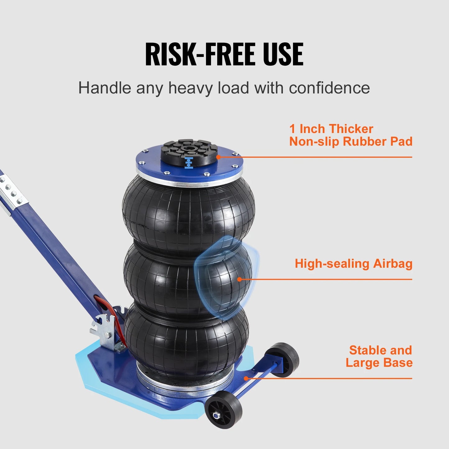 SucceBuy Pneumatic Jack 3 Ton/5 Ton Triple Bag Air Jack Quick Lift Heavy Duty Car Repair Jacks Folding Rod Jacks with Two Wheel
