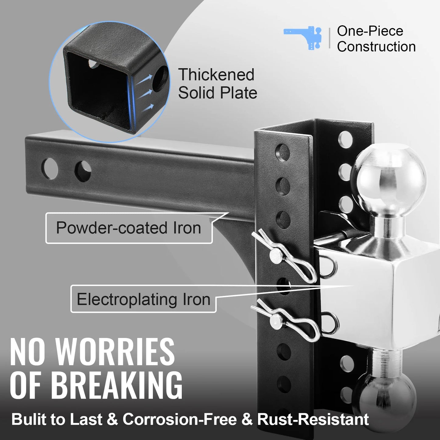 VEVOR Adjustable Trailer Hitch Heavy Duty 6/8" Rise & Drop Hitch Ball Mount Tow W/ Key Lock for Automotive Truck Trailers Towing