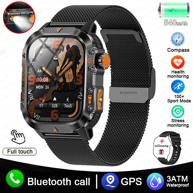 2025 New Military GPS Sports Smart Watch Men 3ATM Waterproof Compass 540mAh Bluetooth Call Heart Rate Smartwatches Android IOS