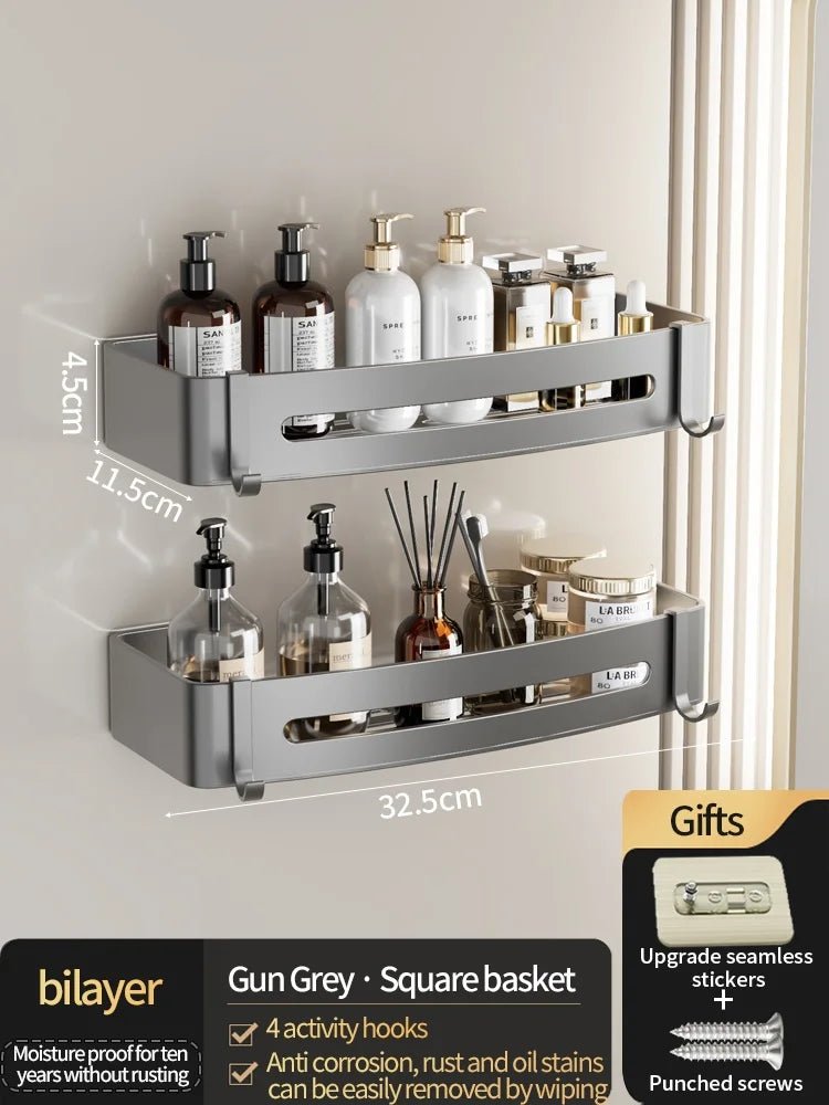 No-Drill Bathroom Shelf Shelves Shampoo Makeup Storage Holder Kitchen Organizer Wall Mounted Bathroom Accessories