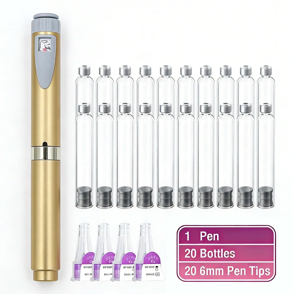 Multi-use Precise Dosing Reusable Injection Pen Set 3ml Empty Cassette Bottle Cartridges 4/6/8mm Disposable Pen Tip for Insulin