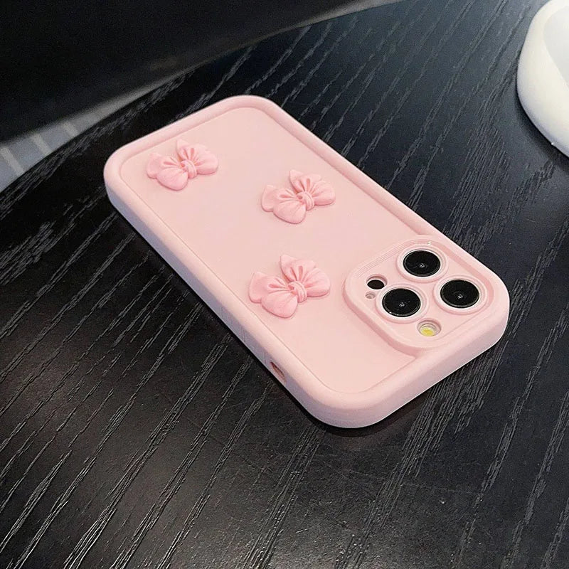 3D Pink Cute Butterfly Silicone Soft Phone Case For iPhone 17 16 15 14 13 12 11 Pro Max XS XR X 7 8 Plus Shockproof Candy Cover