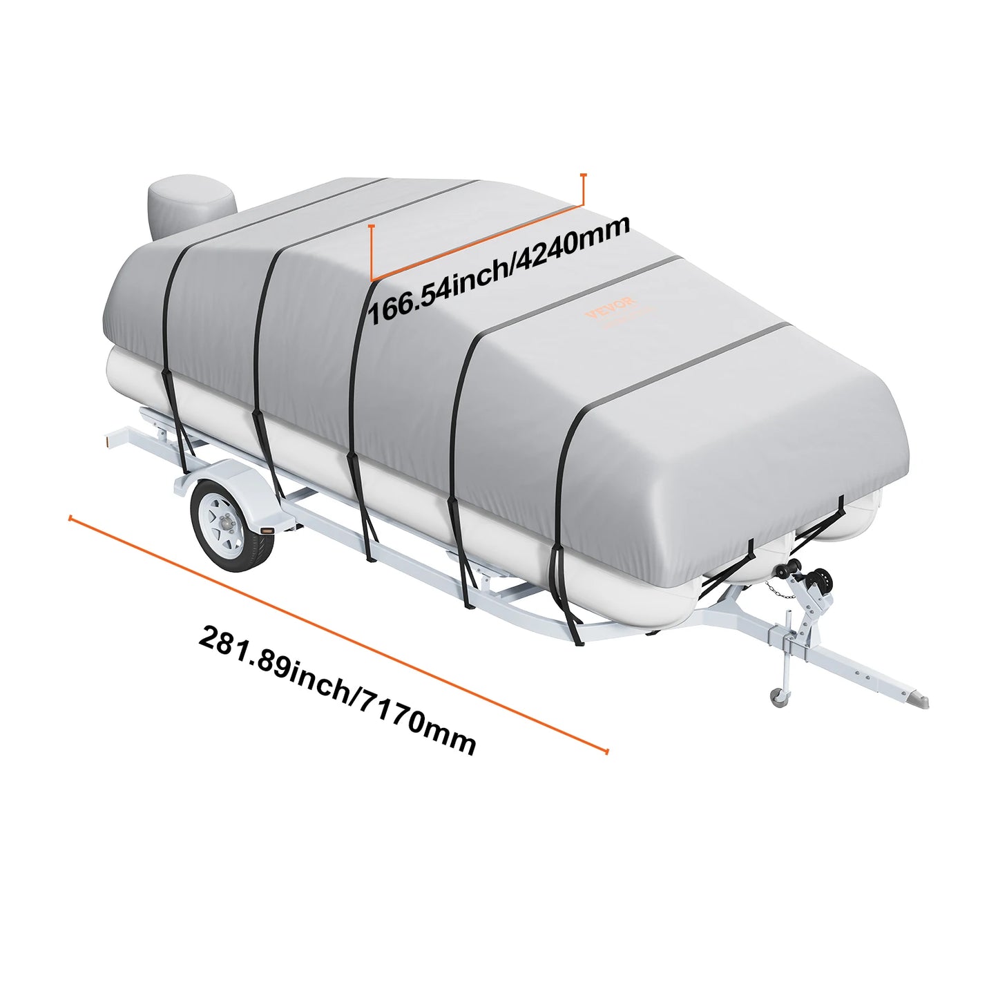VEVOR Pontoon Boat Cover 19'-20' Waterproof Trailerable Pontoon Cover 800D Marine Grade PU Oxford Fabric with Motor Cover Grey
