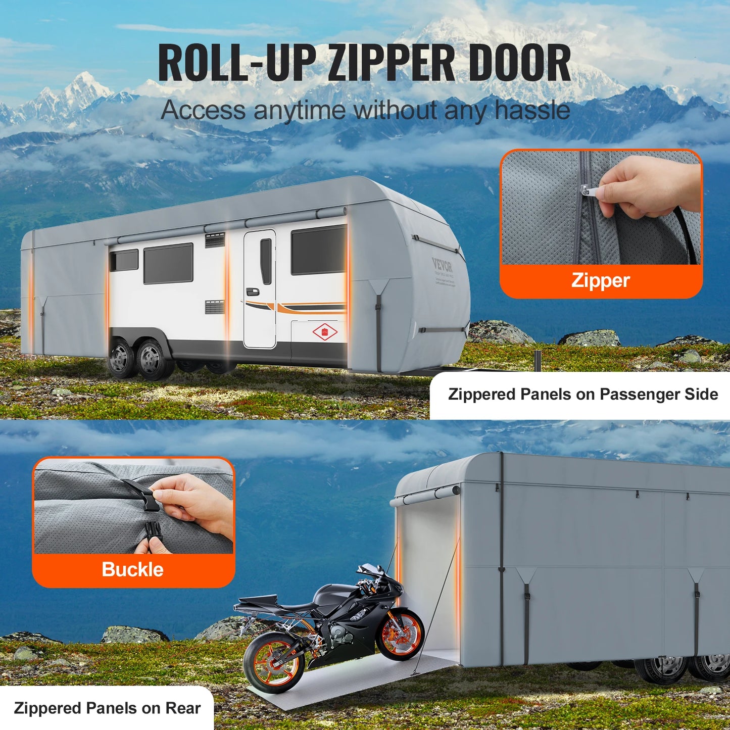 VEVOR Travel Trailer Cover RV Cover Waterproof Windproof 4-Layer Non-Woven Fabric Camper Cover with Storage Bag and Patches