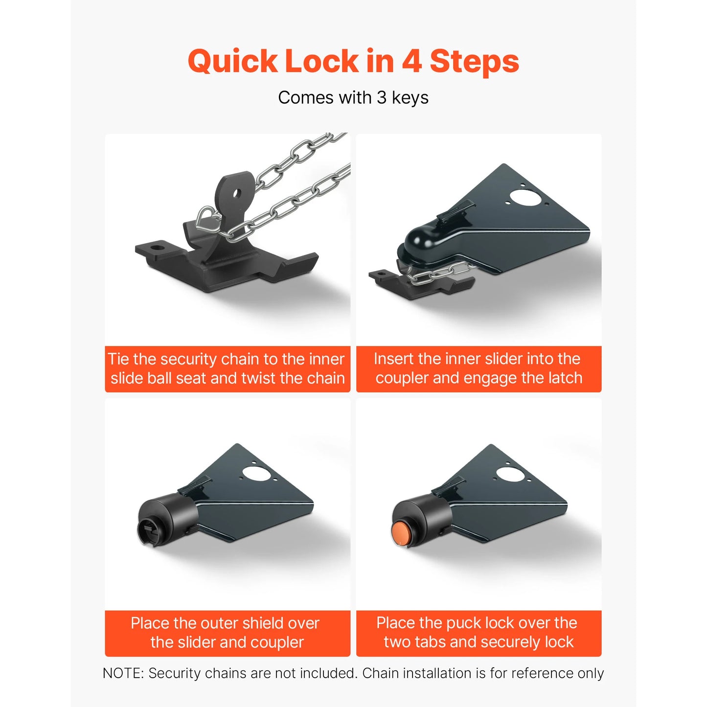 SucceBuy Trailer Lock Anti-Theft with 3 Keys Secures Chains Fits 2 & 2-5/16-Inch Straight Tongue Ball Couplers for RV Trailer