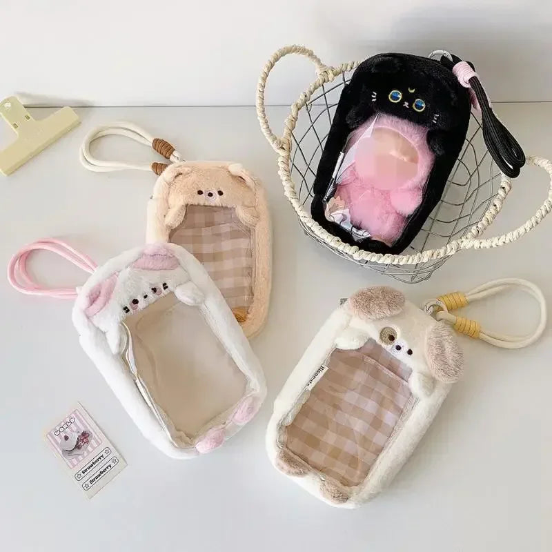 Cartoon Plush Doll Dustproof Storage Bag Doll Display Bag With Keyring Mini Mystery Box Dolls Organizer Pouches For 15cm Doll