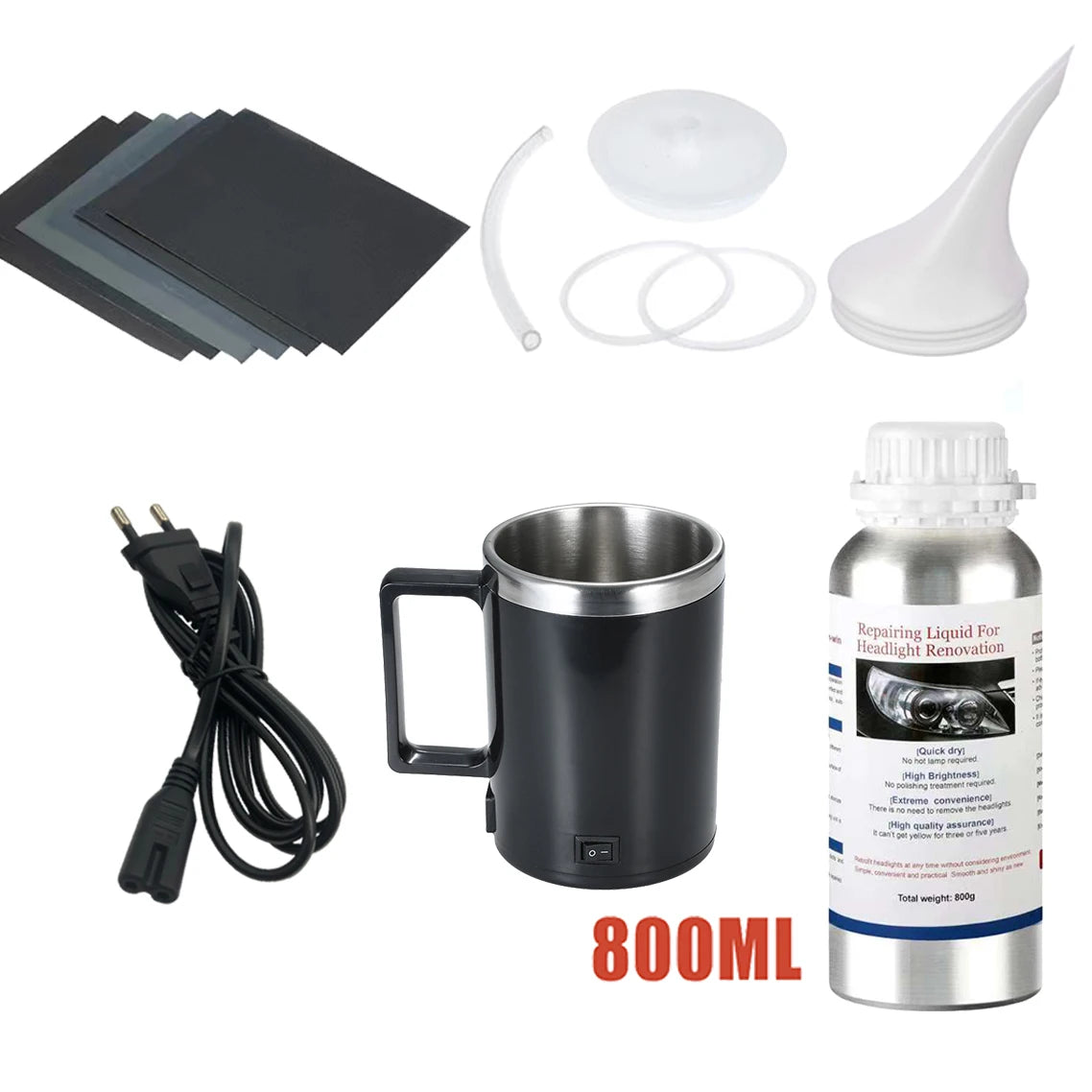 Car Headlight Restoration Polish Kit 800ML Liquid Polymer Auto Headlight Light Renovation Repair Evaporator Cup Workshop Tools