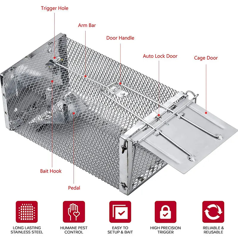 1-4pcs Humane Rat Trap Cage Live Animal Catch Pest Rodent Mouse Bait Control Box