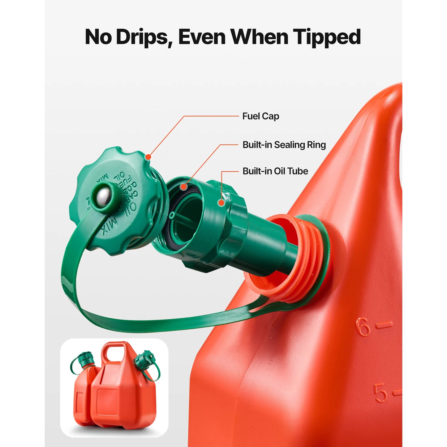 SucceBuy 1.6Gal Fuel Tank with Spout & 0.5Gal Extra Oil Container 5.5L/min Max Portable Flat Fluid Container for Cars Motorcycle