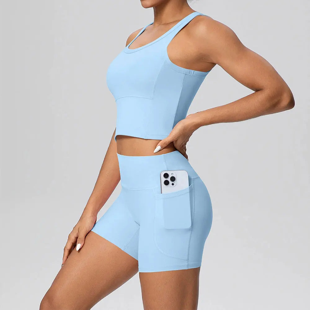 2PCS Yoga Suit Sports Set Women's Push Up Tracksuits Fitness Sports Bra Running Leggings With Pockets Workout Clothes Sportswear