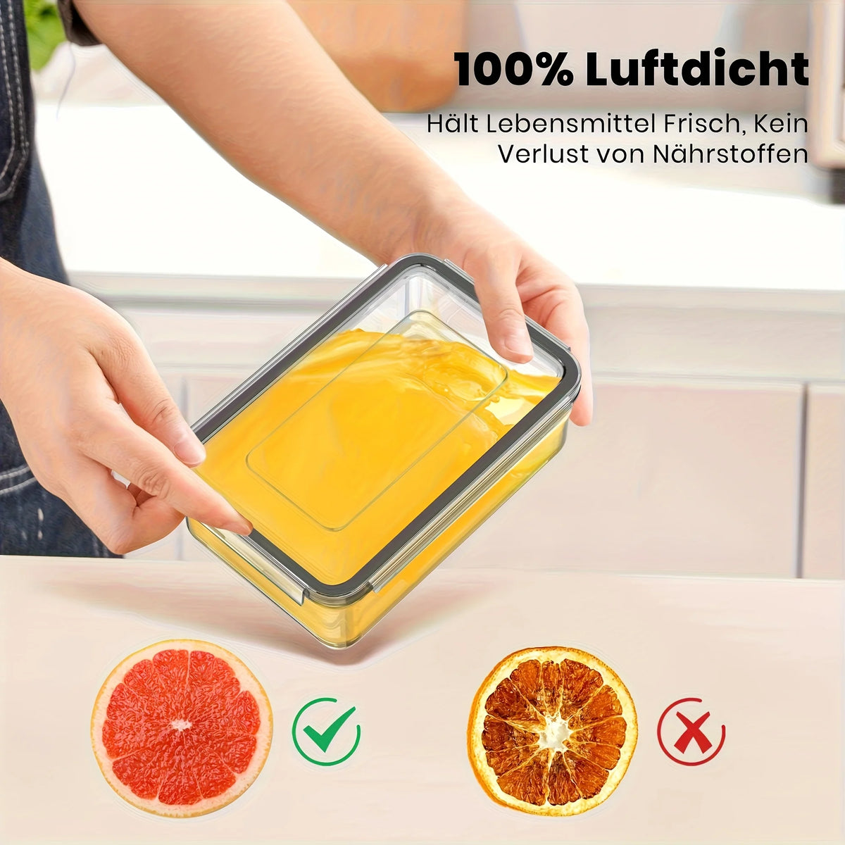 4 Piece Food Storage Containers Set with Easy Snap Lids (4 Lids + 4 Containers) - Airtight Plastic Containers for Pantry